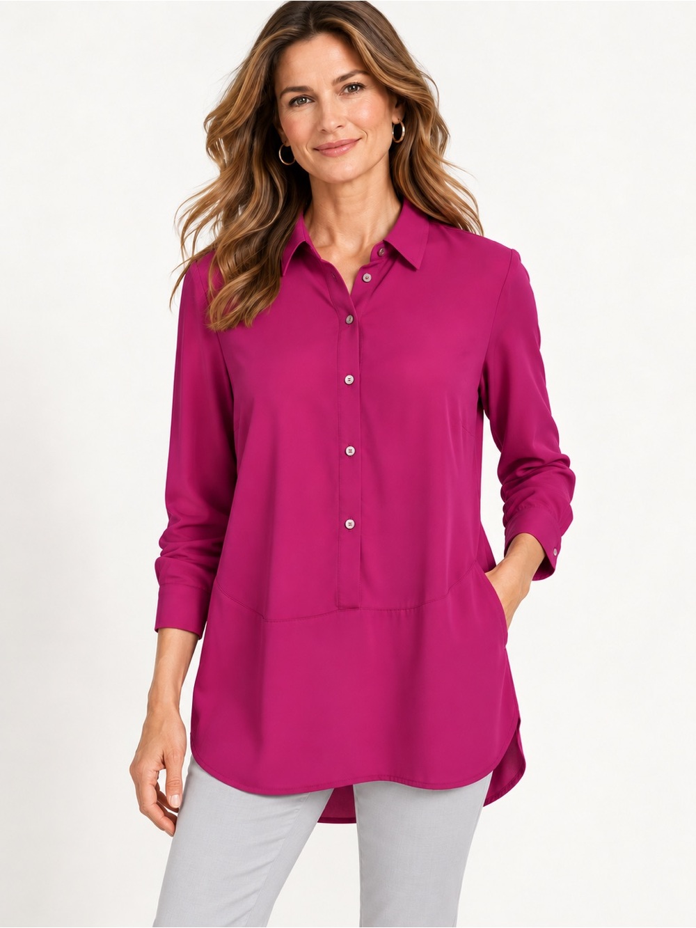 J. Jill Magenta Button Front Tunic Blouse XSP